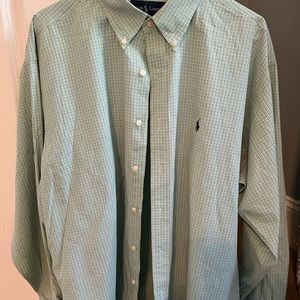 Ralph Lauren Men’s green and blue casual dress shirt size XL Blake 100% cotton